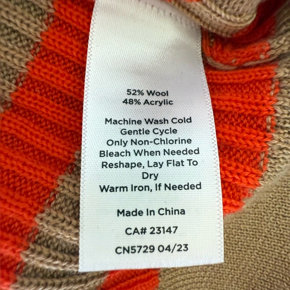 Talbots Striped Wool Blend Sweater Women’s Med Red Orange‎ Tan Cable Knit Silky - Picture 6 of 8
